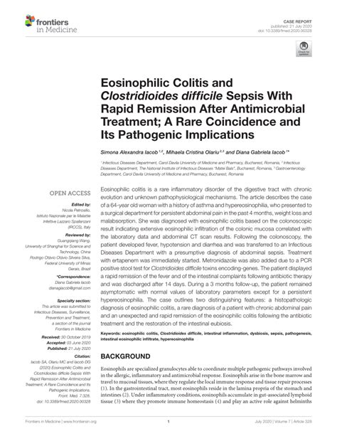 Pdf Eosinophilic Colitis And Clostridioides Difficile Sepsis With