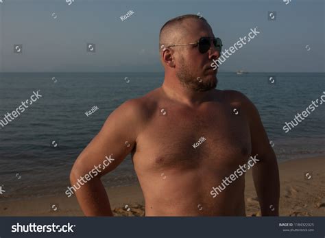 Tanned Man Naked Torso Sunglasses Posing Stock Photo