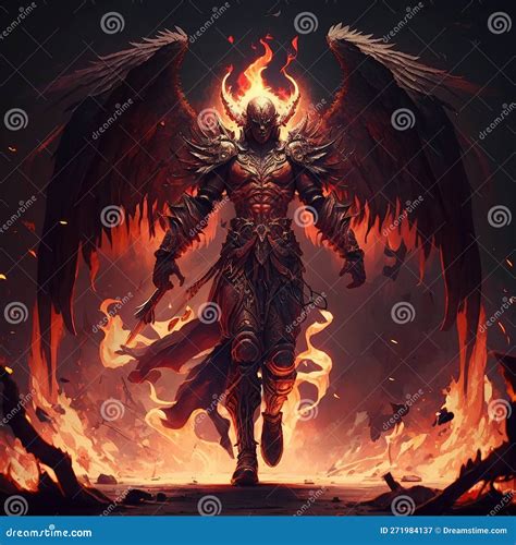 Fallen Angel Of Death Lucifer With Glowing Fire Wings Created By