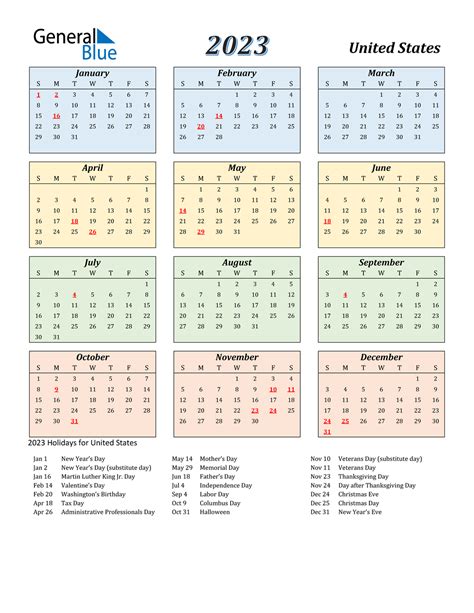 2023 United States Calendar With Holidays Printable Yearly Calendar