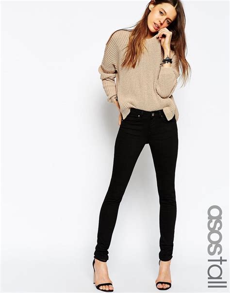 Asos Tall Lisbon Skinny Mid Rise Jeans In Clean Black At Asos Com