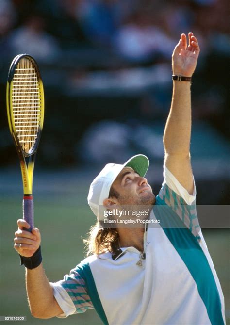 Andre Agassi Of The Usa In Action During A Mens Singles Match At The