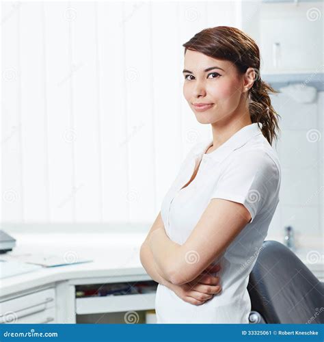 Portrait Of Dental Assistant With Arms Crossed Stock Image Image Of Crossed Happy 33325061