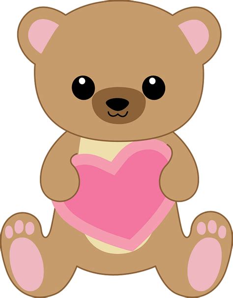 Kawaii St Valentines Teddy Bear With Heart Clipart Free Download