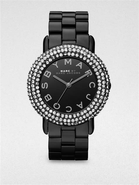 Lyst Marc By Marc Jacobs Crystal Blackened Stainless Steel Watch In Black