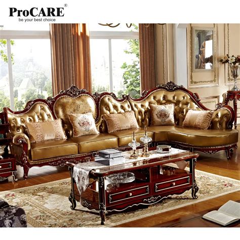 Classic Luxury European Style Solid Wood Armrest Leather Corner Sofa