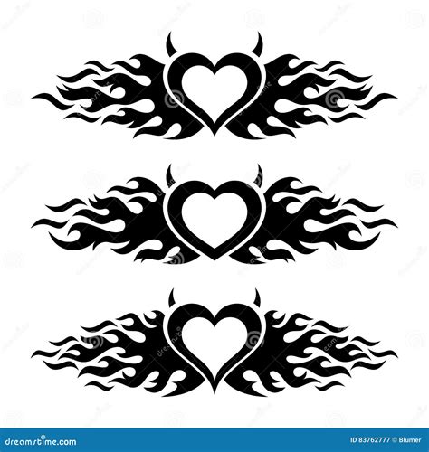 Black Vector Flaming Heart Love Designs Stock Vector Illustration Of