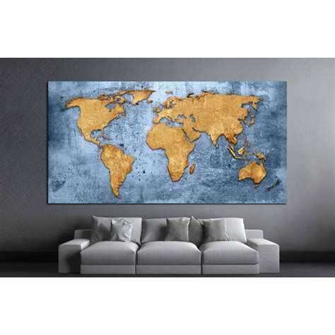 Navy Grunge World Map Canvas Print Zellart