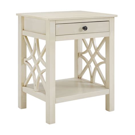 Wooden End Table With Storage Drawer And Bottom Shelf Antique White