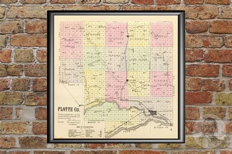 Vintage Platte County Ne Map 1885 Old Nebraska Map Etsy