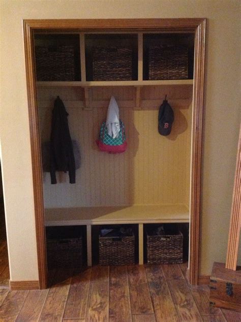 This mudroom is has so many fabulous ideas. Closet mud room | Do It Yourself Home Projects from Ana White | Closet remodel, Front closet ...