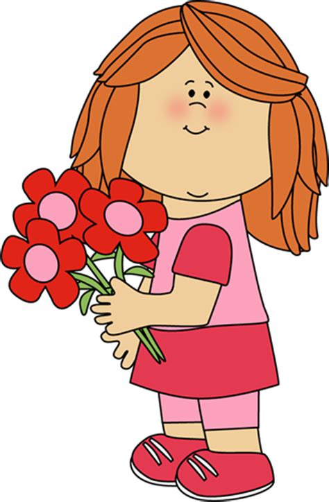 Girl Holding Valentines Day Flowers Clip Art Girl