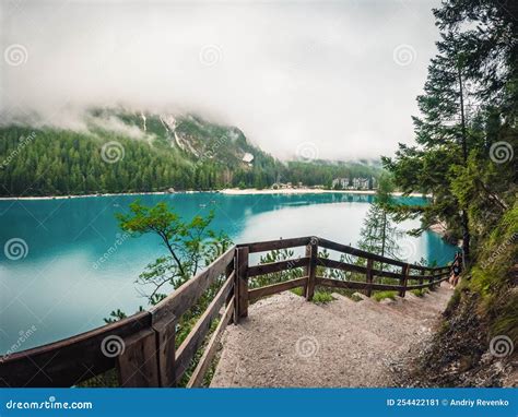A Fantastic View On The Braies Lake Stock Image Image Of Popular