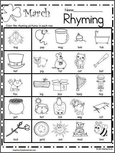 Worksheet Rhyming Words Kindergarten Rhyming Pairs Worksheet Free