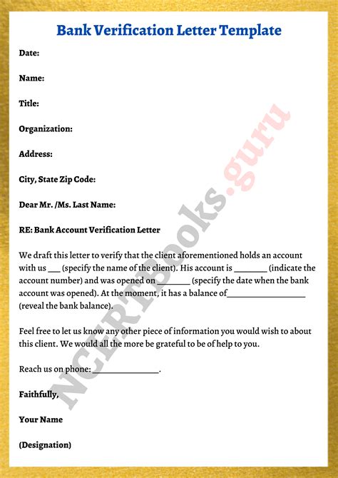 Bank Account Verification Letter