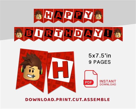 Roblox Inspired Happy Birthday Bunting Printable Banner Digital