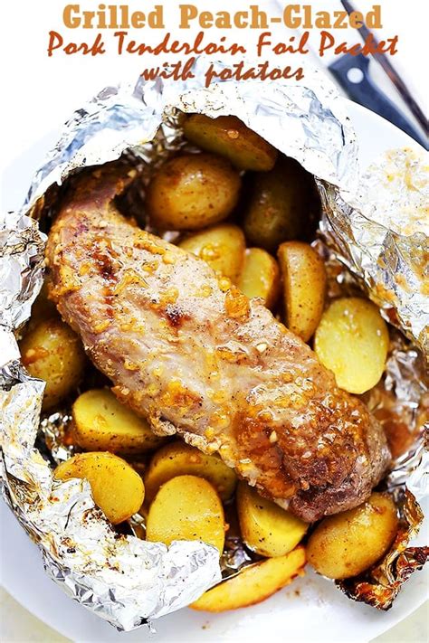 Place pork tenderloin on the center of piece of aluminum foil and season with salt and pepper. Grilled Peach-Glazed Pork Tenderloin Foil Packet with Potatoes