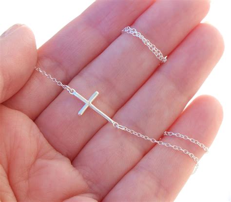 Sterling Silver Sideways Cross Necklace Celebrity Jewelry Etsy