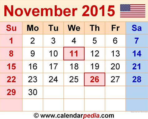 November 2015 Calendar Templates For Word Excel And Pdf