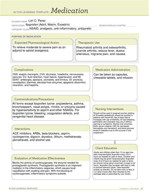 Med Card Ibuprofen Completed Template Active Learning Templates