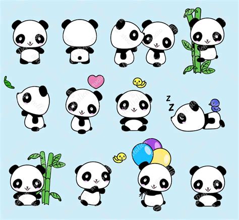 Panda Clipart Cute Panda Clipart Kawaii Panda Clip Art Etsy