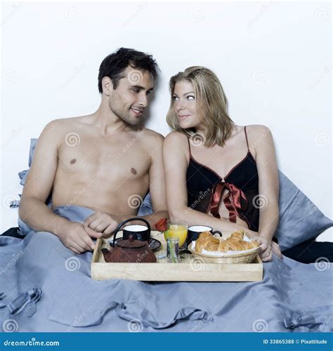 Romantic Breakfast In Bed Stock Photo Image Of Happy