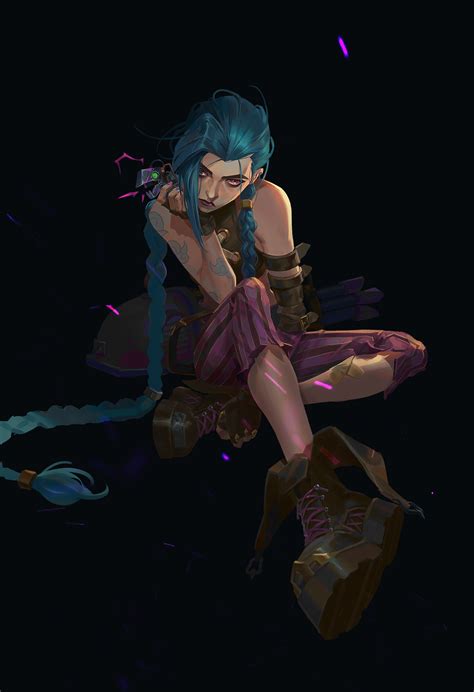 Wallpaper Qi Mang Braided Hair Black Background Arcane Jinx