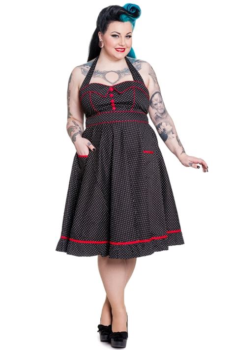 Hell Bunny Plus Size Rockabilly Black And White Polka Dot W Red Trim Pinup Vanity Dress [hb4114bw