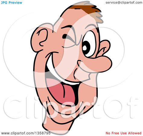 Clipart Of A Cartoon White Man Laughing And Winking Royalty Free