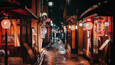 Alley Street Lantern Night Lighting City Darkness Kyoto