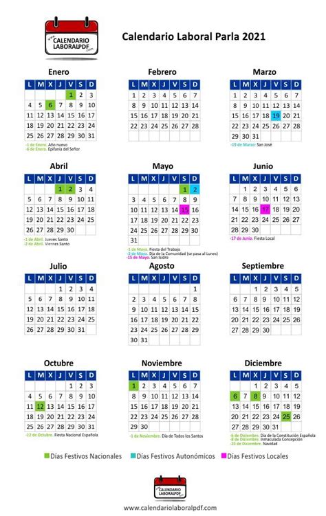 Consulta los diferentes dias festivos en las comunidades autónomas para el 2021. Calendario Laboral de Parla 2021: Días Festivos y Puentes