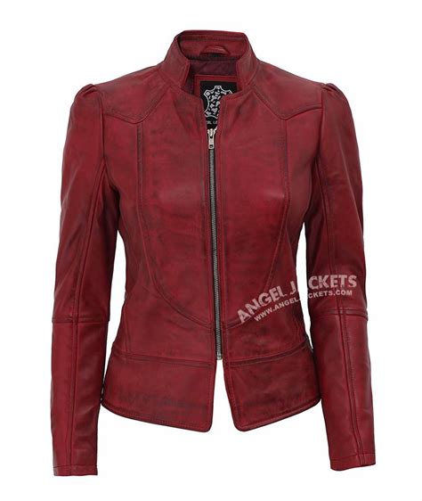 womens fitted leather jacket maroon free shipping australia