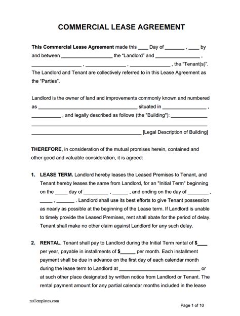 Commercial Lease Agreement Template Nutemplates