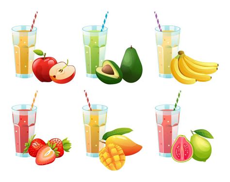 Set Of Various Fresh Fruit Juices Cartoon Illustration 7516746 Vector