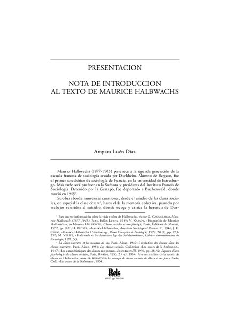 Pdf Nota De Introducción Al Texto De Maurice Halbwachs Amparo