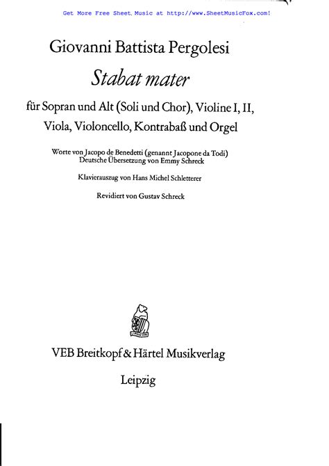Free Sheet Music For Stabat Mater Pergolesi Giovanni Battista By