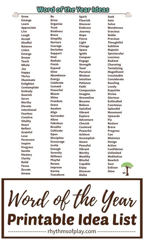 Word Of The Year Ideas With Printable List Of Motivational Words Rop