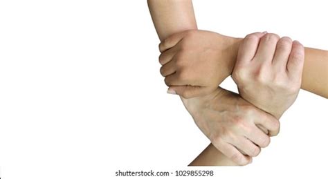 Three Human Join Hands Together Isolated Stock Photo 1029855298