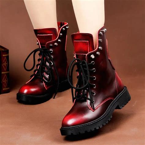 Women Boots Winter Fashion Red Black Ankle Boots For Women Shoes Punk