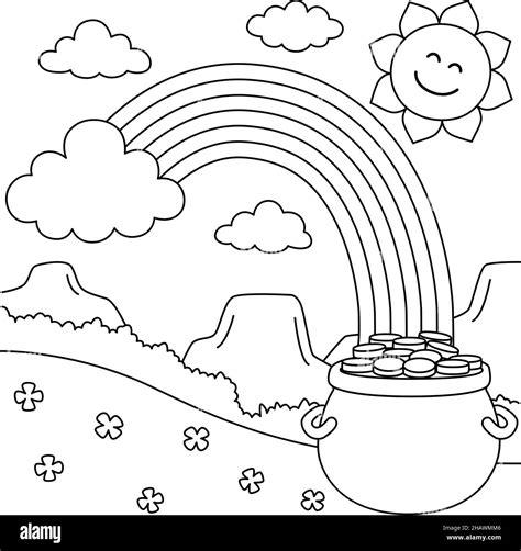 St Patricks Day Rainbow Coloring Page For Kids Stock Vector Image
