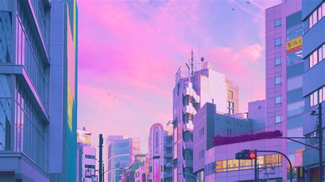 Aesthetic 90s anime desktop wallpaper. Tokyo Soft Morning Colours 4K wallpaper
