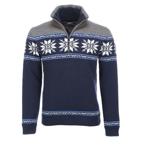 Cmp Windproof Knitted Ski Sweater Men Blue