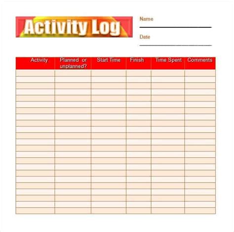Daily Activity Log Template Excel Printable Word Searches