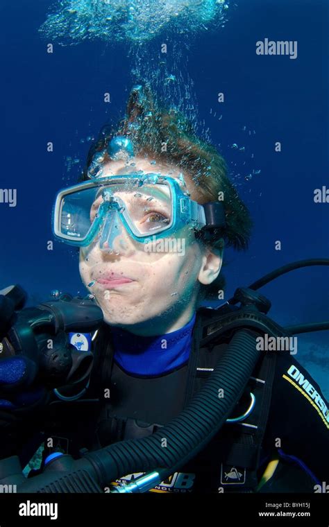 Underwater Portrait Of Scuba Diver Boy Stock Photo Alamy