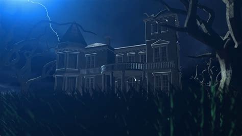 Haunted House Mansion During Dark Night With Lightning And Clouds 4k