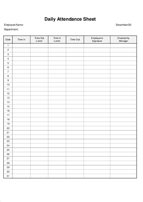 Attendance Sheet Templates Free Excel Download