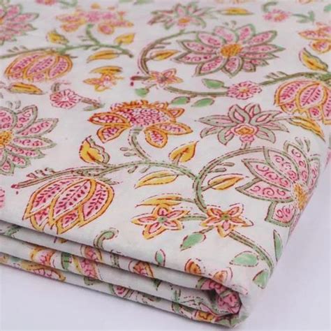 Multicolor Flower Hand Block Printed Cotton Sanganeri Print Fabric Use