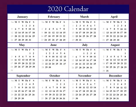 Blank Calendar 2020 Printable Template Word Pdf Excel Images