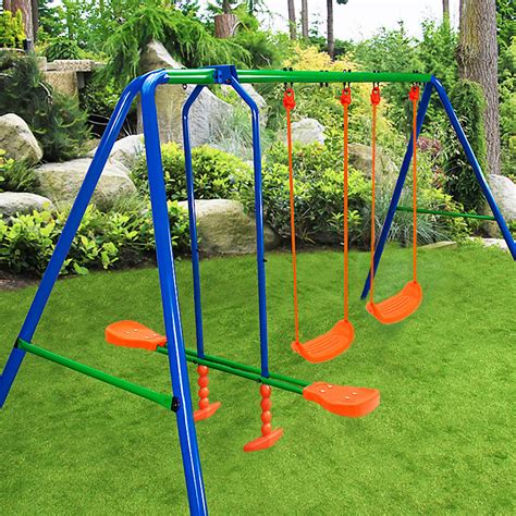 Kids Swing Set Outdoor Garden Playground Children Seesaw Steel Frame