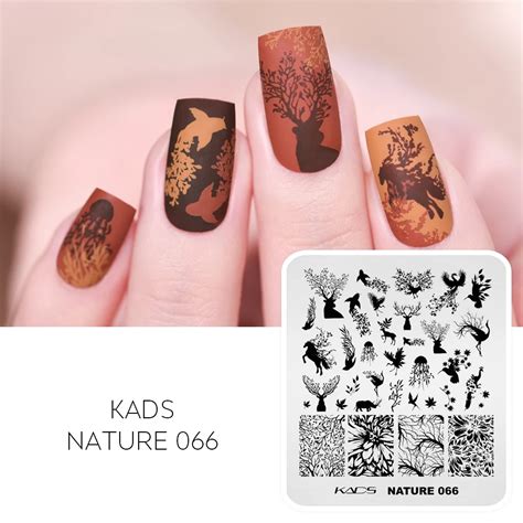 Kads Nature 066 Nail Stamping Plate Branch Leaf Animal Manicure Nail